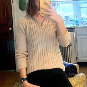 Vintage Cable Knit Quarter-Zip Cotton Sweater